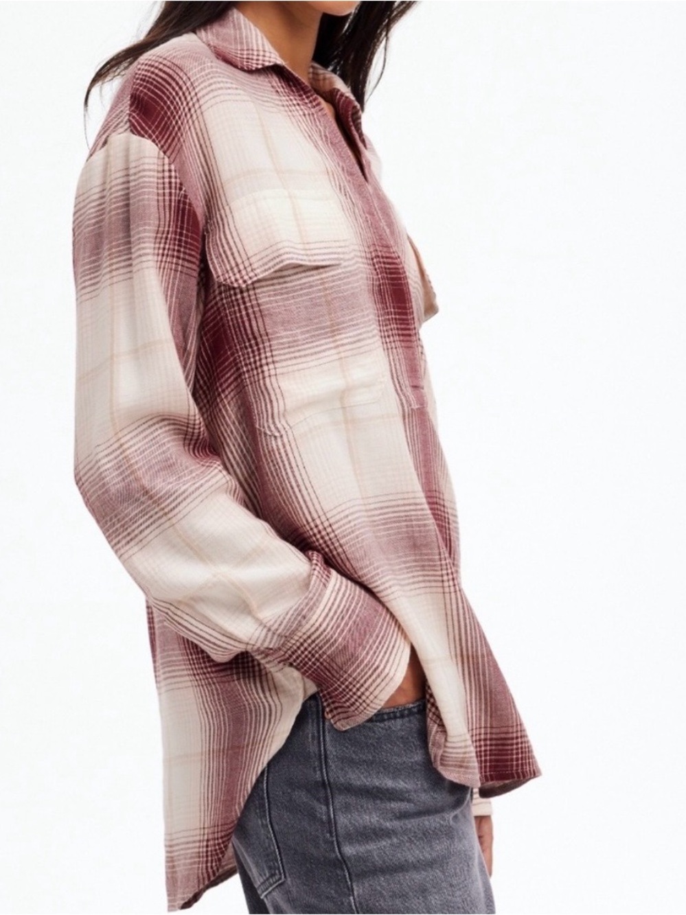 Madewell Heathered Flannel Popover Top Oversized Shirt Soft Size XS - Picture 5 of 9